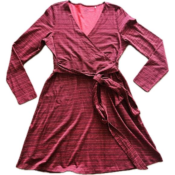 Toad&Co Cue Wrap Dress Large Mahogany Red Dot Print Organic Cotton Tencel - Picture 1 of 4